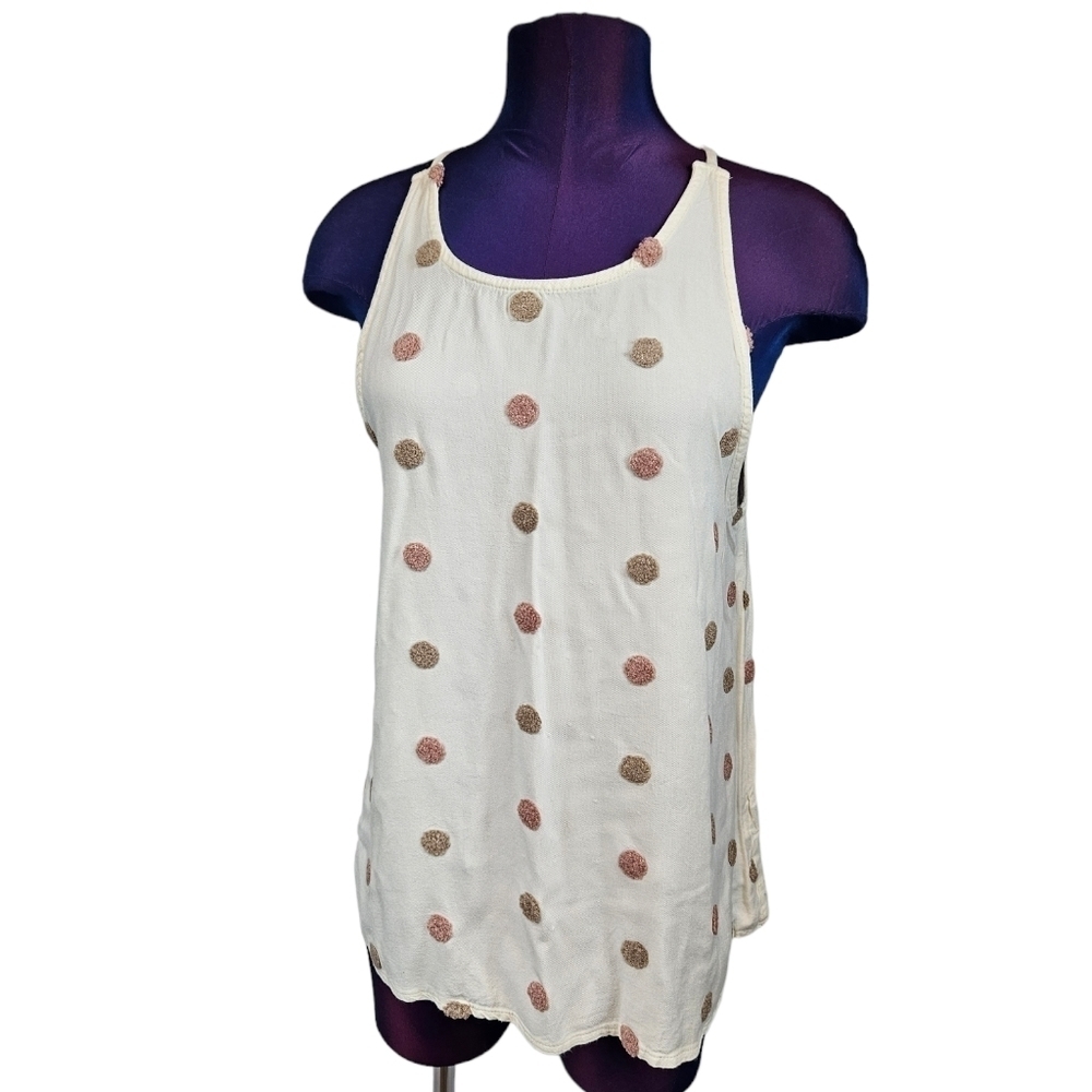 Mine Anthropologie Cream Textured Polka Dot Cami Blouse Size Large Women's V28